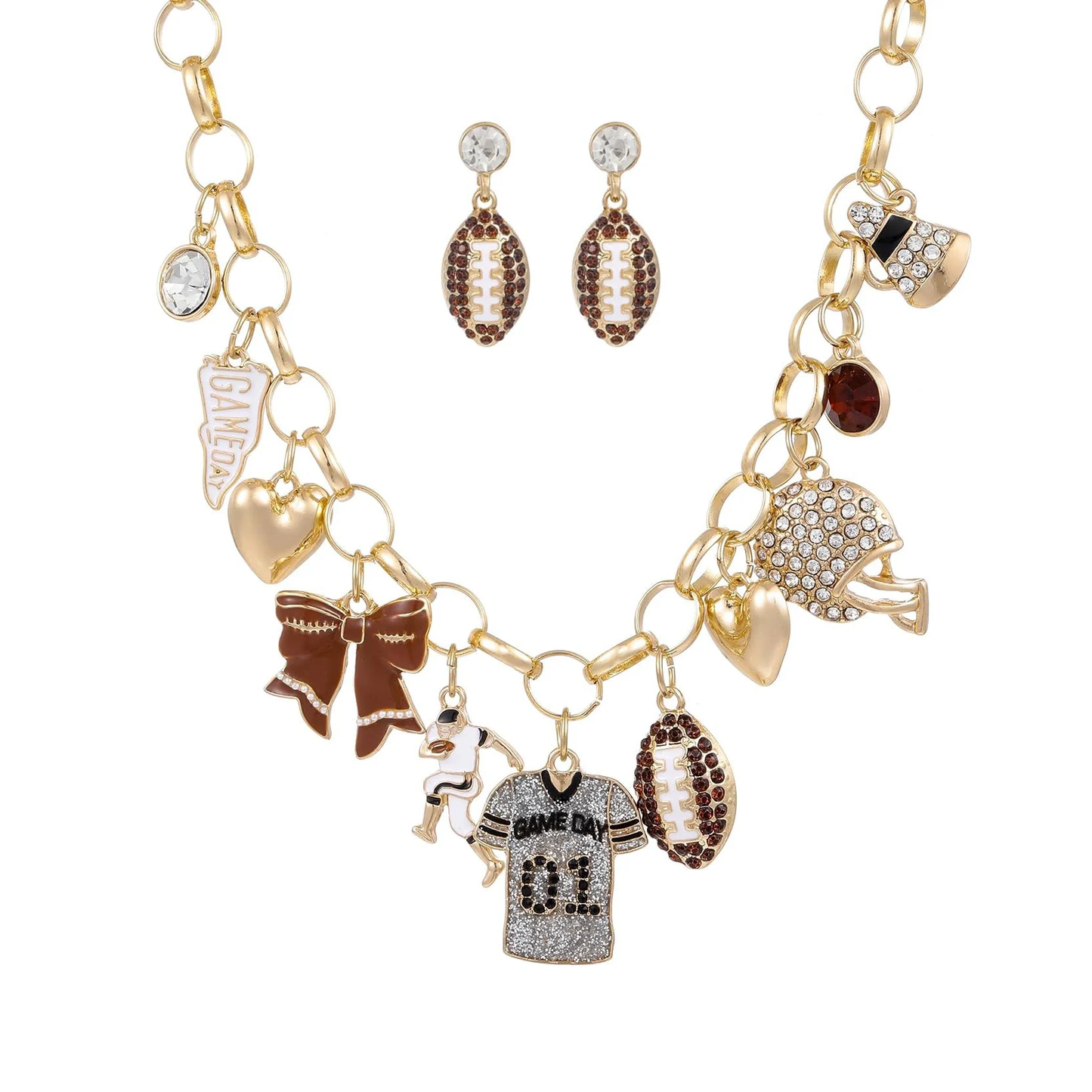 Football Charm Necklace & Earrings Set Preorder