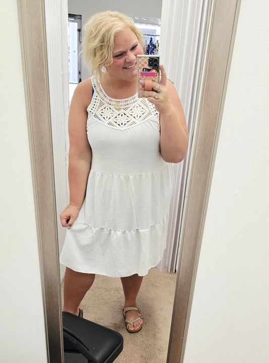 White Lace Trim Dress