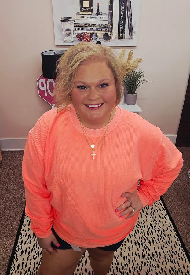 Neon Coral Corded Crew
