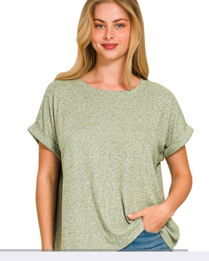 Sage Rolled Sleeve Blouse